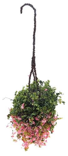 Dollhouse Miniature Hanging Basket: Fuchsia, Pink, White, Small